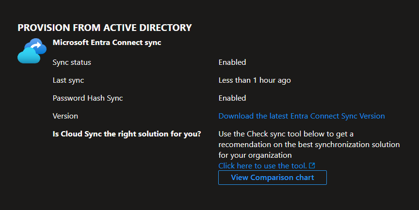 entra connect status